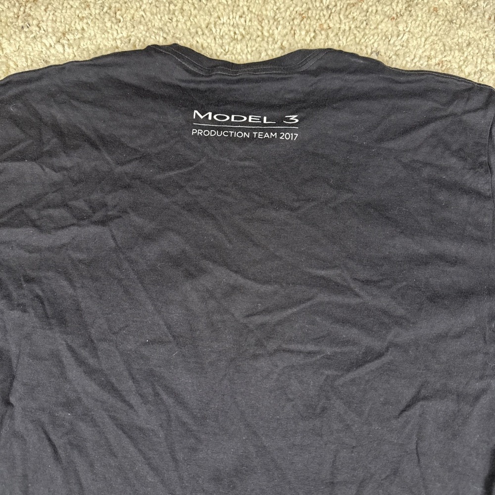 Very Rare! Tesla Model 3 Production Team 2017 Mens Black Tshirt